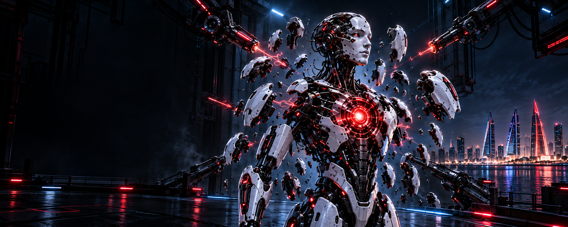NEXORA robot with a glowing red core